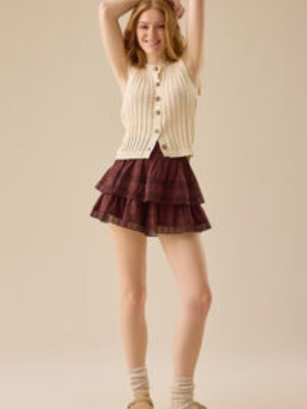 Altar'd State Raleigh Layered Brown Lace Shorts